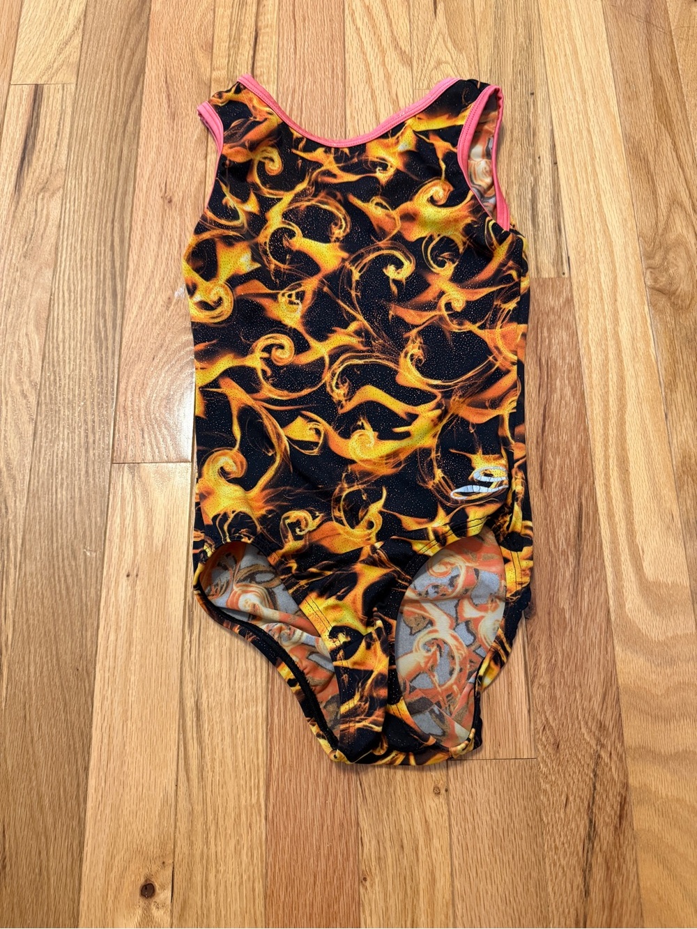 Childs 10/12 Flame-Print Leotard - Black & Orange
